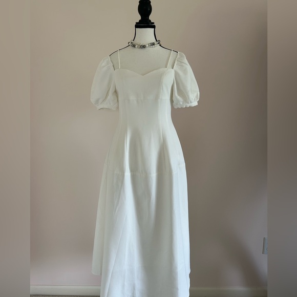 White Puff Sleeve Midi Dress with Square Neckline - Picture 9 of 16